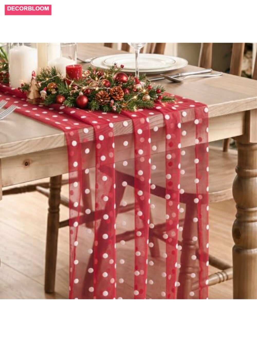 Gauze Flocking Dots Table Runner 28x120 Inch Sheer Dining Decor Holiday Party